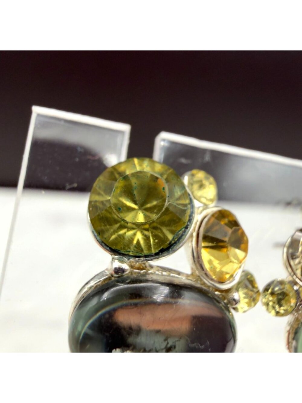 Napier Vintage Clip On Earrings Cabochon Silver Tone Blue Green Yellow READ - Picture 5 of 8